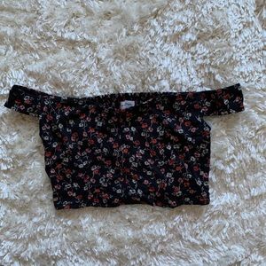 Floral print crop top off the shoulder